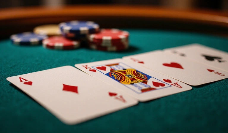 Abstract baccarat table with cards