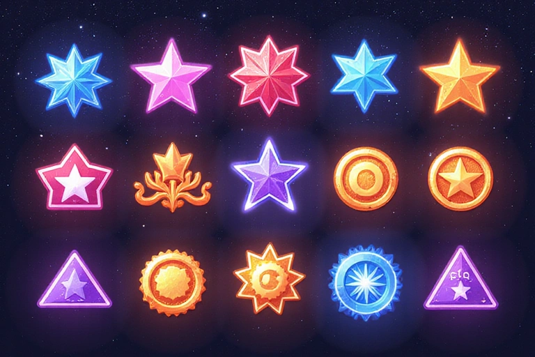 Collection of glowing achievement badges