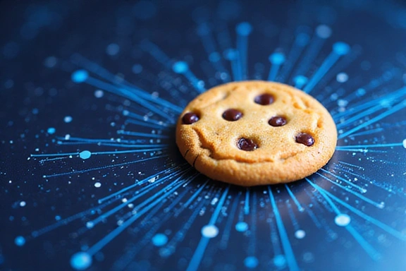 Illustration of a cookie and digital data flow