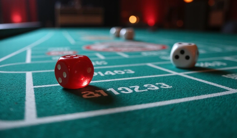 Abstract craps table with dynamic lighting and dice