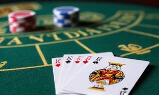 Blackjack table with cards and chips