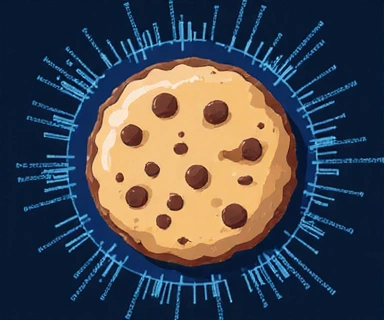 A stylized illustration of a cookie with binary code representing data privacy.