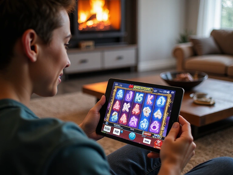 Woman playing online slots on tablet