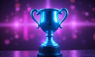 Abstract trophy with neon blue and purple glow